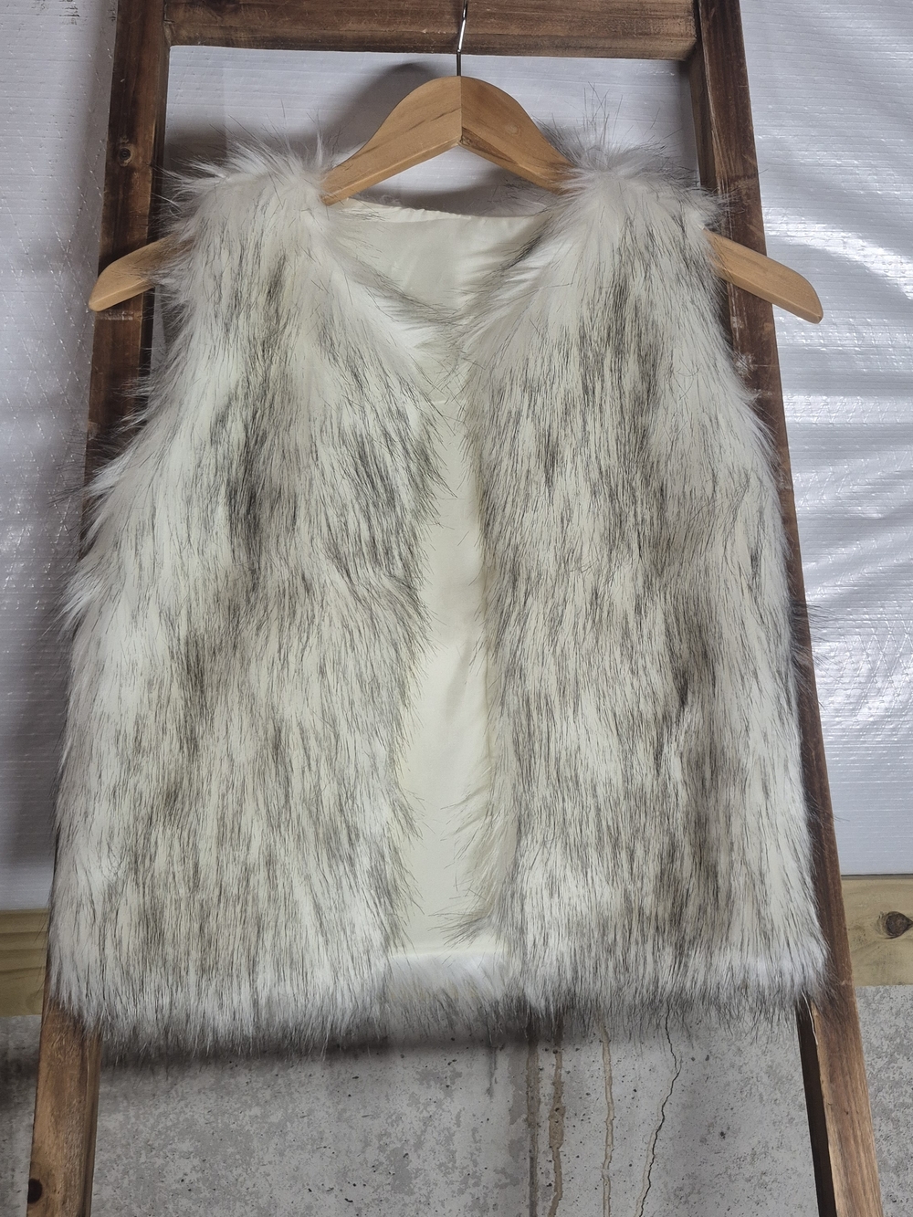 Ivory Faux Fur Vest with Taupe Accents